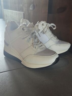Women's White Wedge Sneaker - Casual Lace-Up Comfort